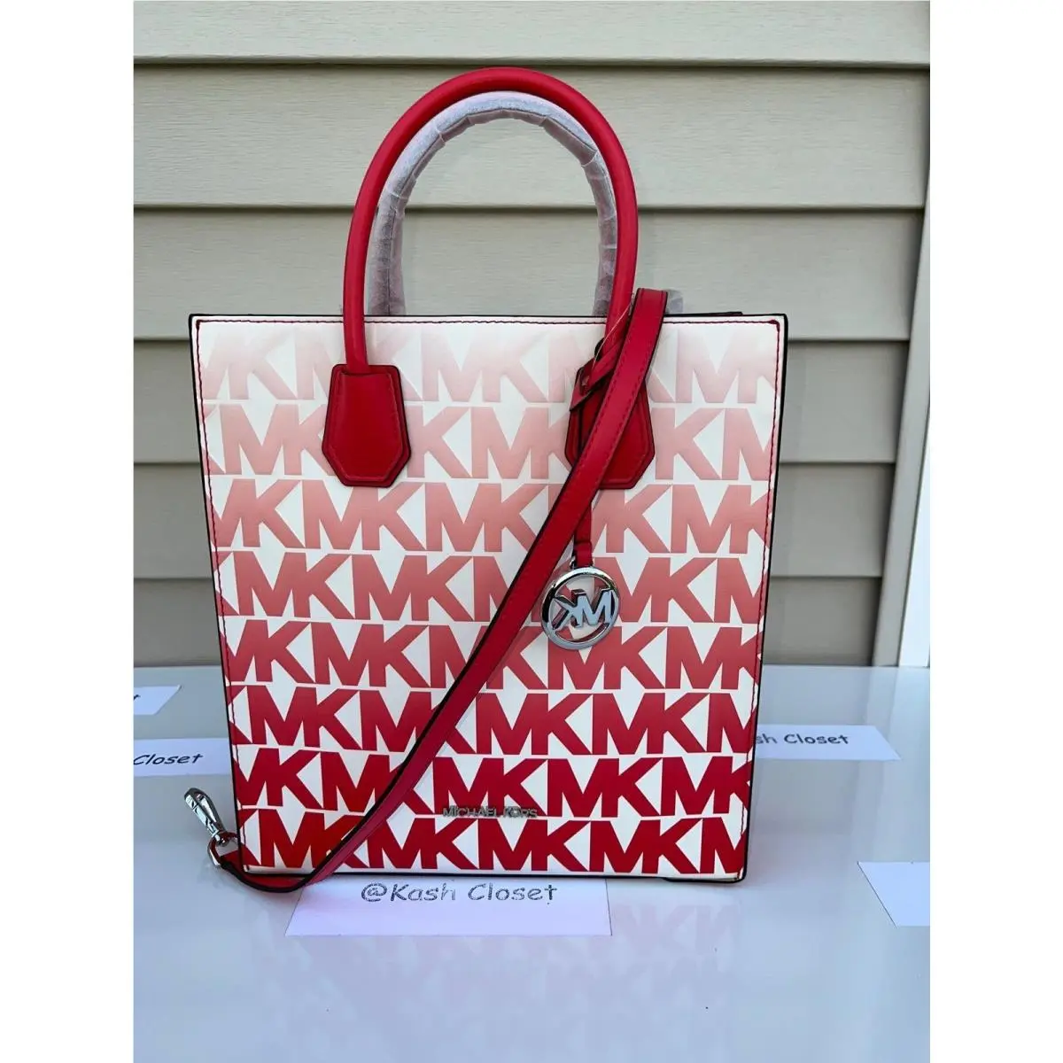 Michael Kors Mercer Medium Graphic Logo Ombre Print Shopper Tote Bag Coral Reef