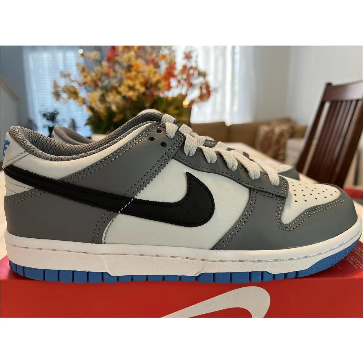 Nike Dunk Low Cool Grey Black Blue White FB9109-001 GS Size 5Y / Womens 6.5