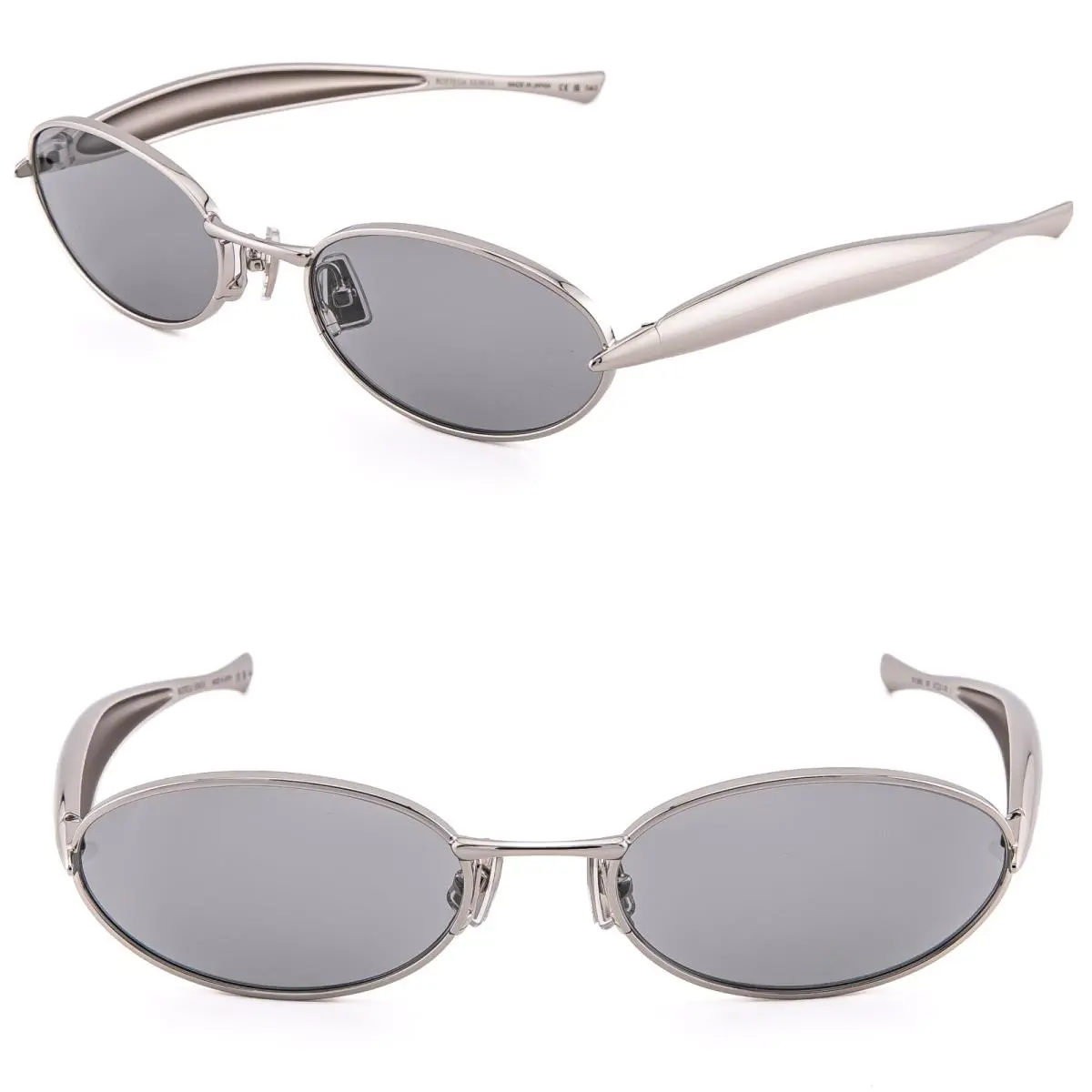 Bottega Veneta 1386 Sardine BV1386S Metal Silver Mirror Unisex Oval Sunglass 007
