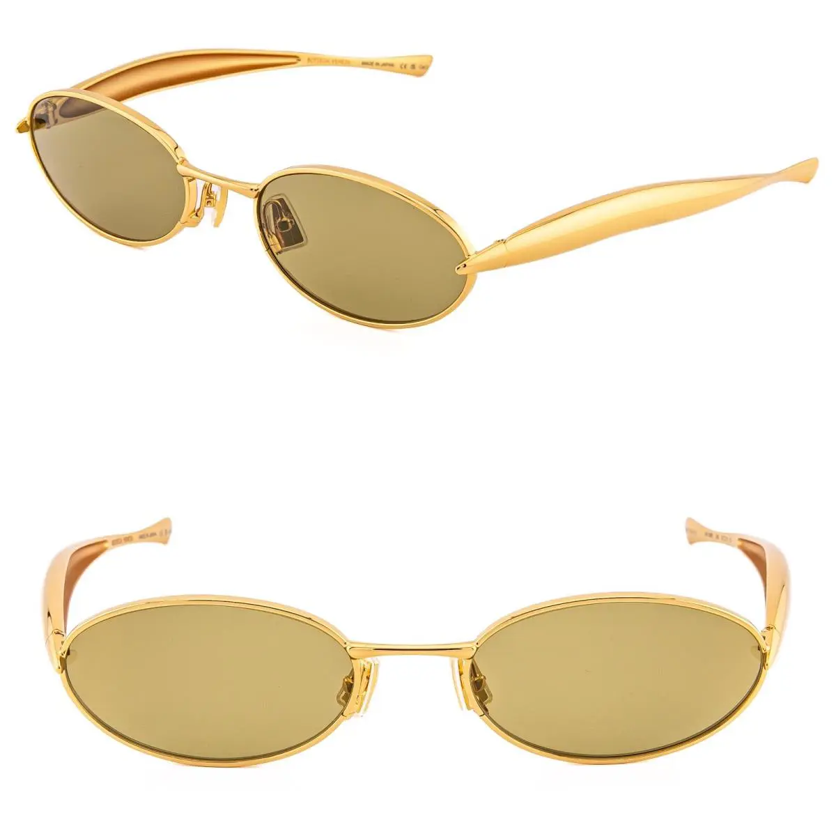 Bottega Veneta 1386 Sardine BV1386S Metal Gold Green Unisex Oval Sunglass 006