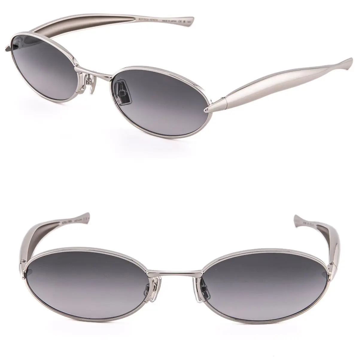 Bottega Veneta 1386 Sardine BV1386S Metal Silver Gray Unisex Oval Sunglass 003