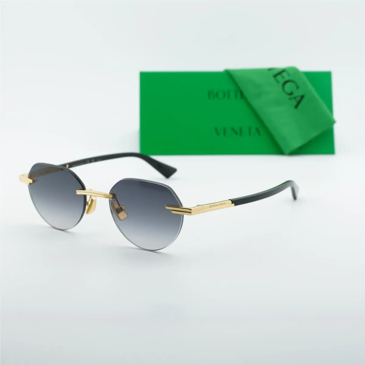 Bottega Veneta BV1379S 001 Sunglasses Frame Men`s Gold/grey Oval Shape 51mm