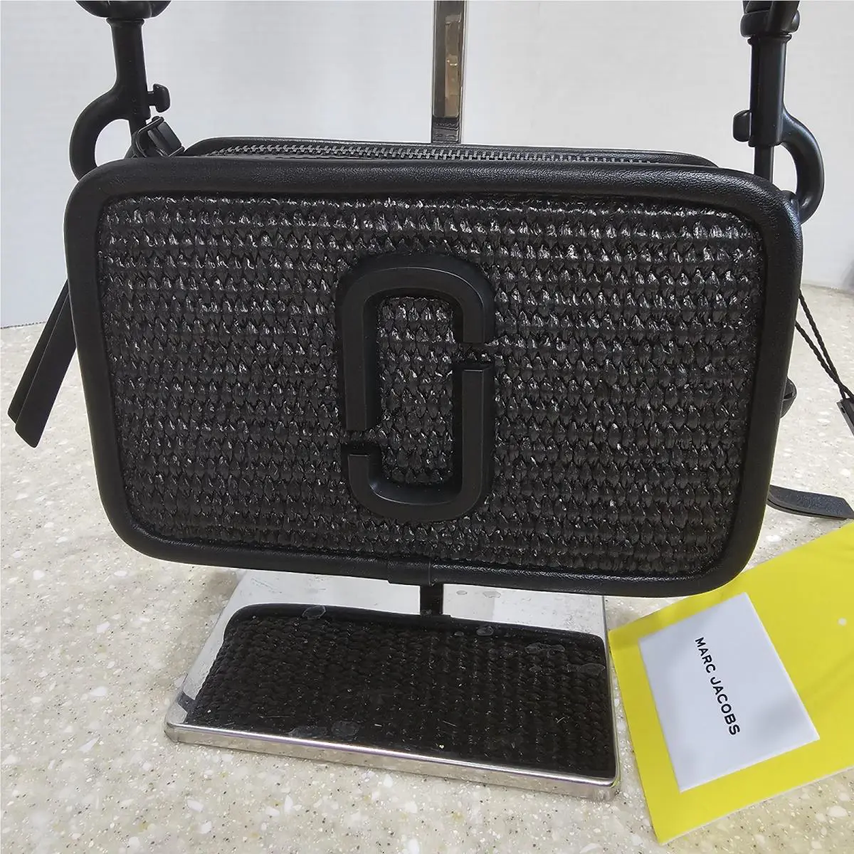 Mark Jacobs Calfskin Straw Small The Woven Snapshot Camera Bag Black