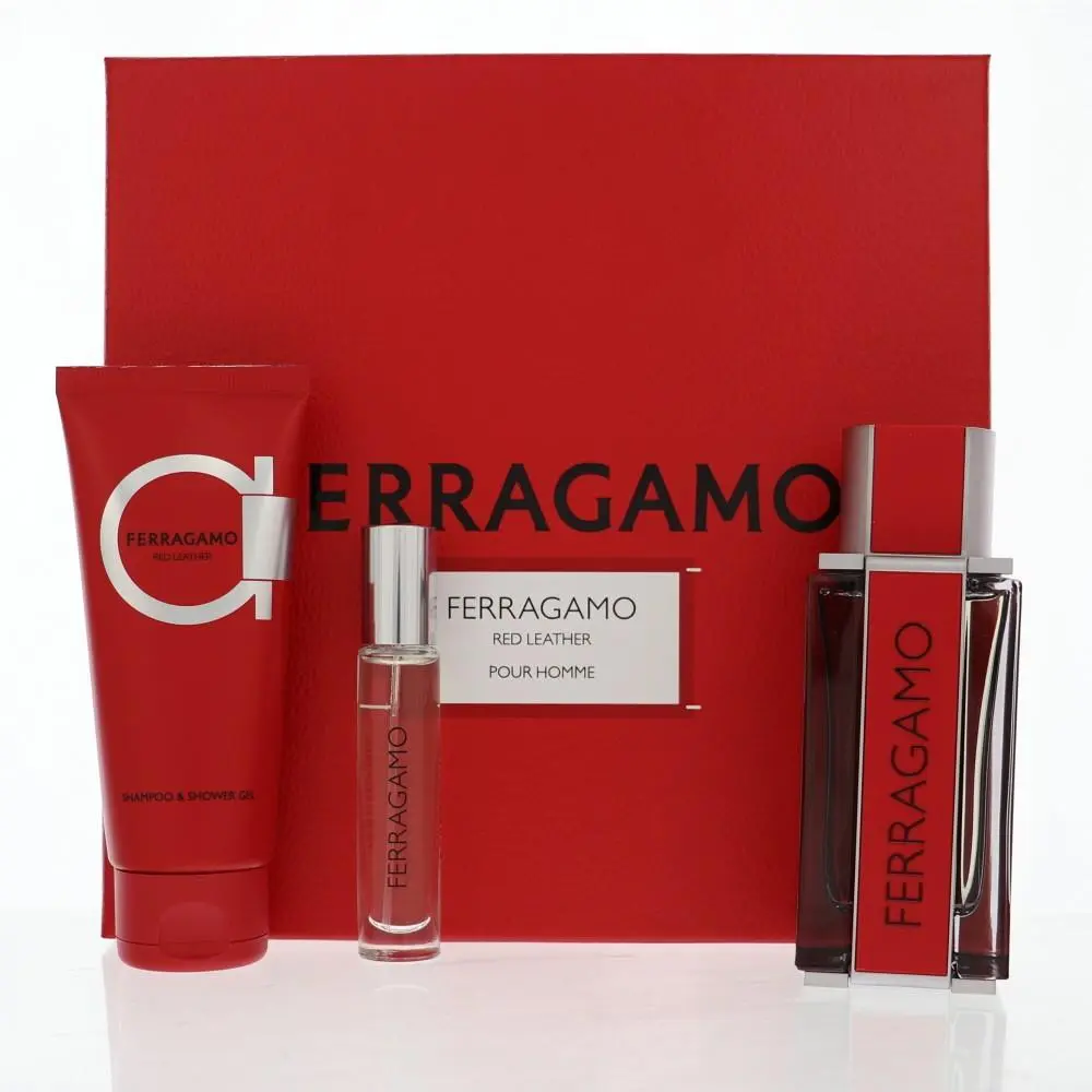 Red Leather by Salvatore Ferragamo Gift Set For Men 3 Piece Set For Men: 3.4 Oz