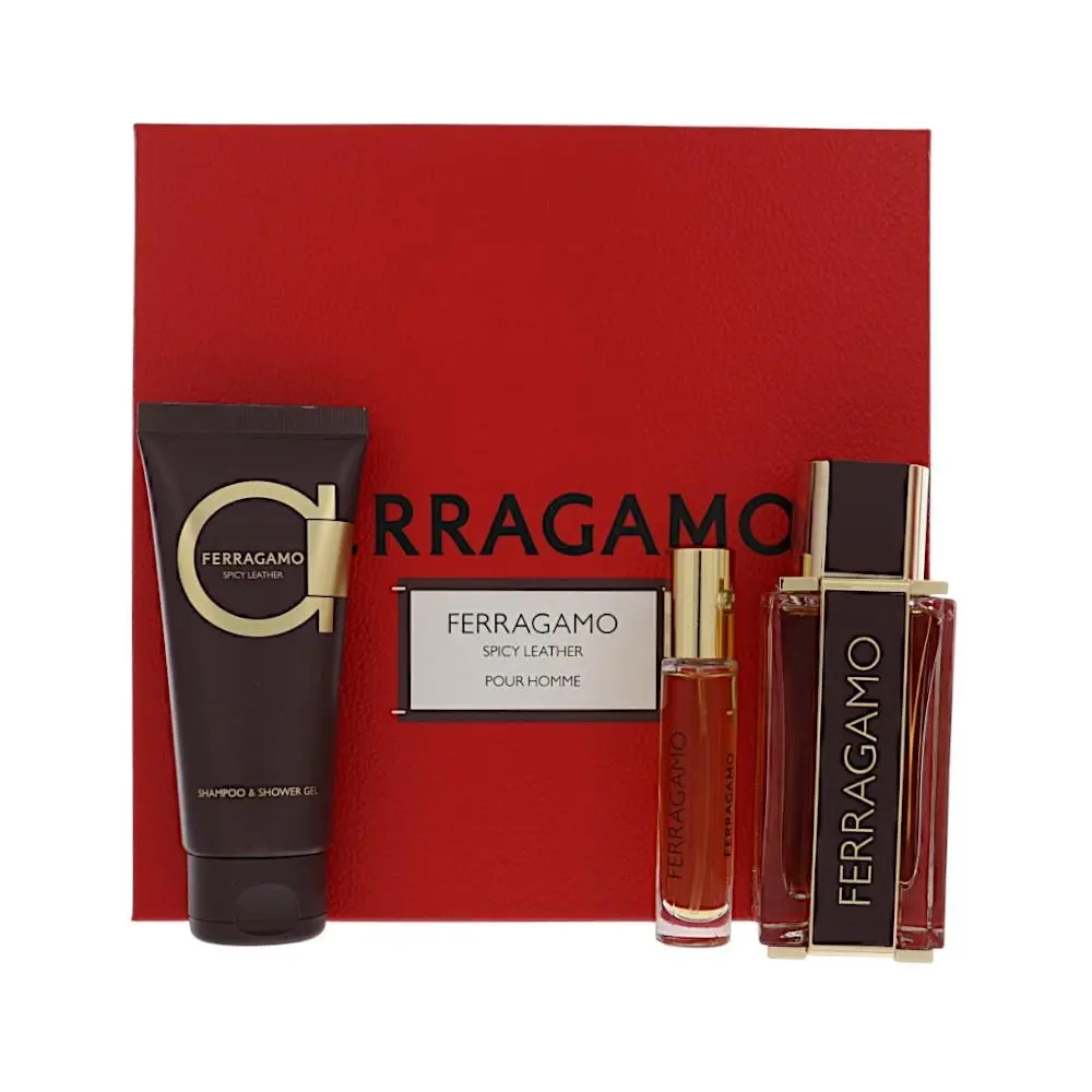 Spicy Leather by Salvatore Ferragamo Gift Set For Men 3 Piece Set For Men: 3.4