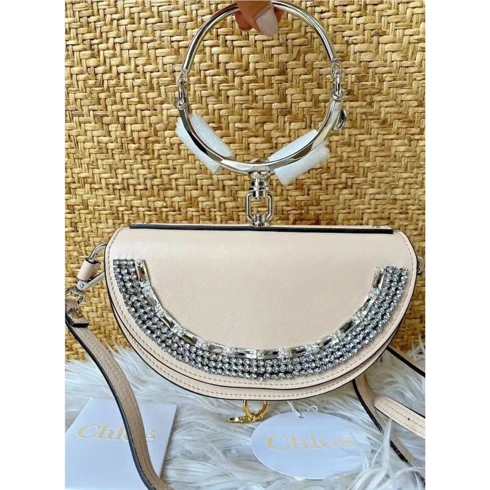 Chloe Nile Crystal Embellished Minaudière Bracelet Shoulder Bag Cement Pink