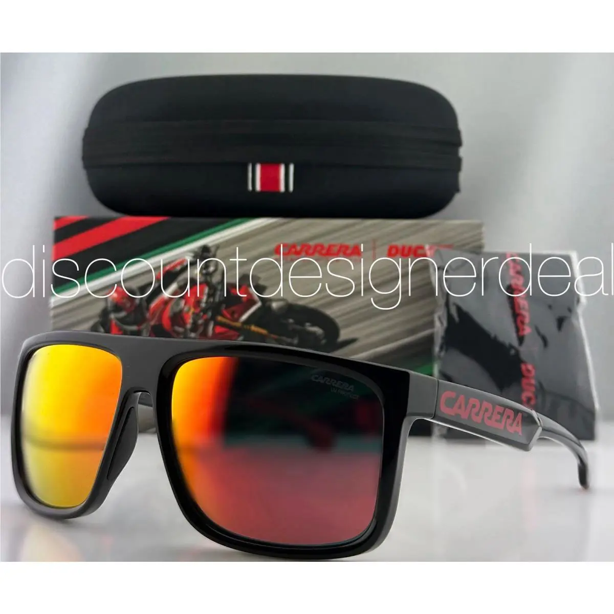 Carrera Ducati Sunglasses Black Acetate Frame Red Mirror Lens Carduc 011/S 0A4UZ