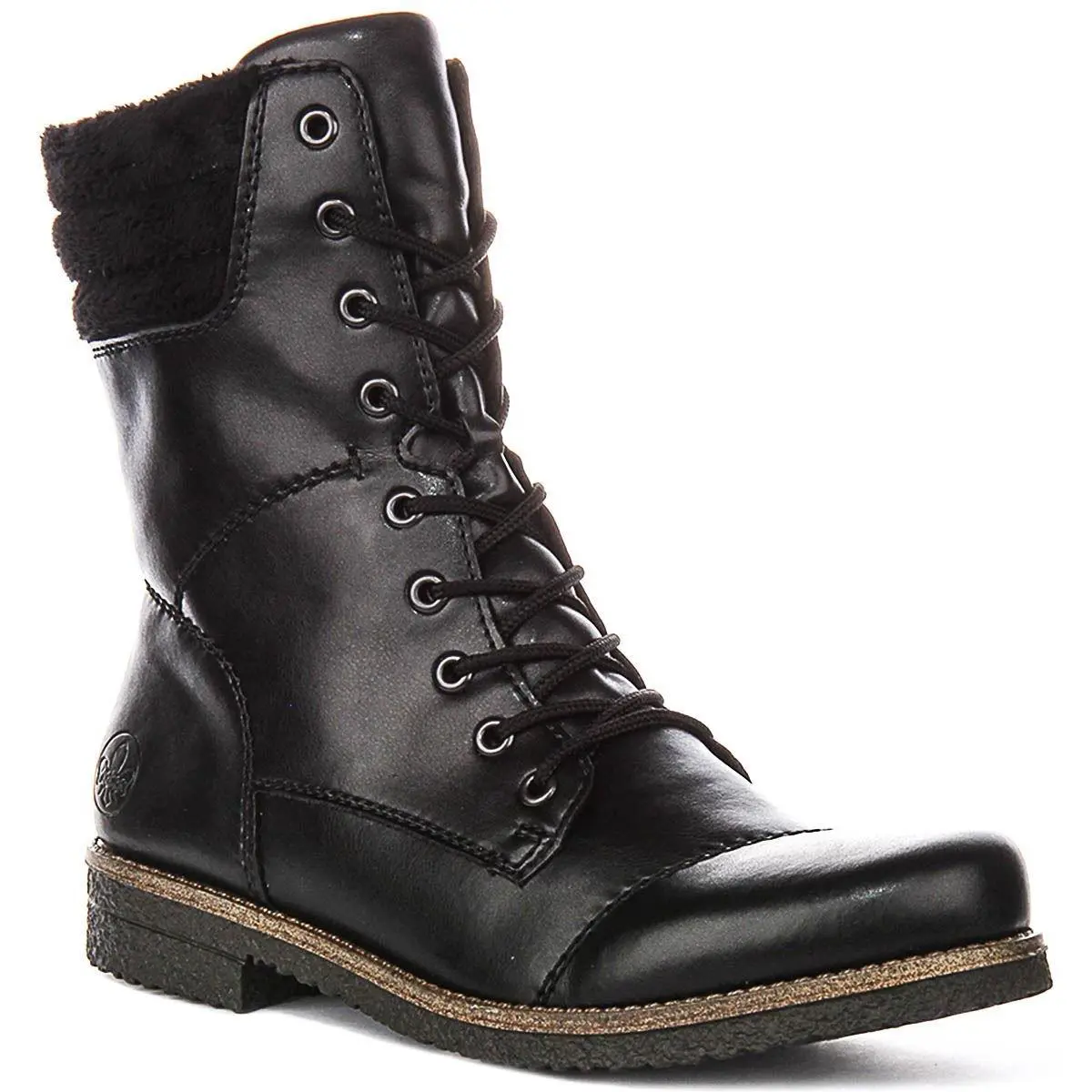 Rieker Warm Lined Lace Up Zip Combat Womens Boots In Black US 4 - 9