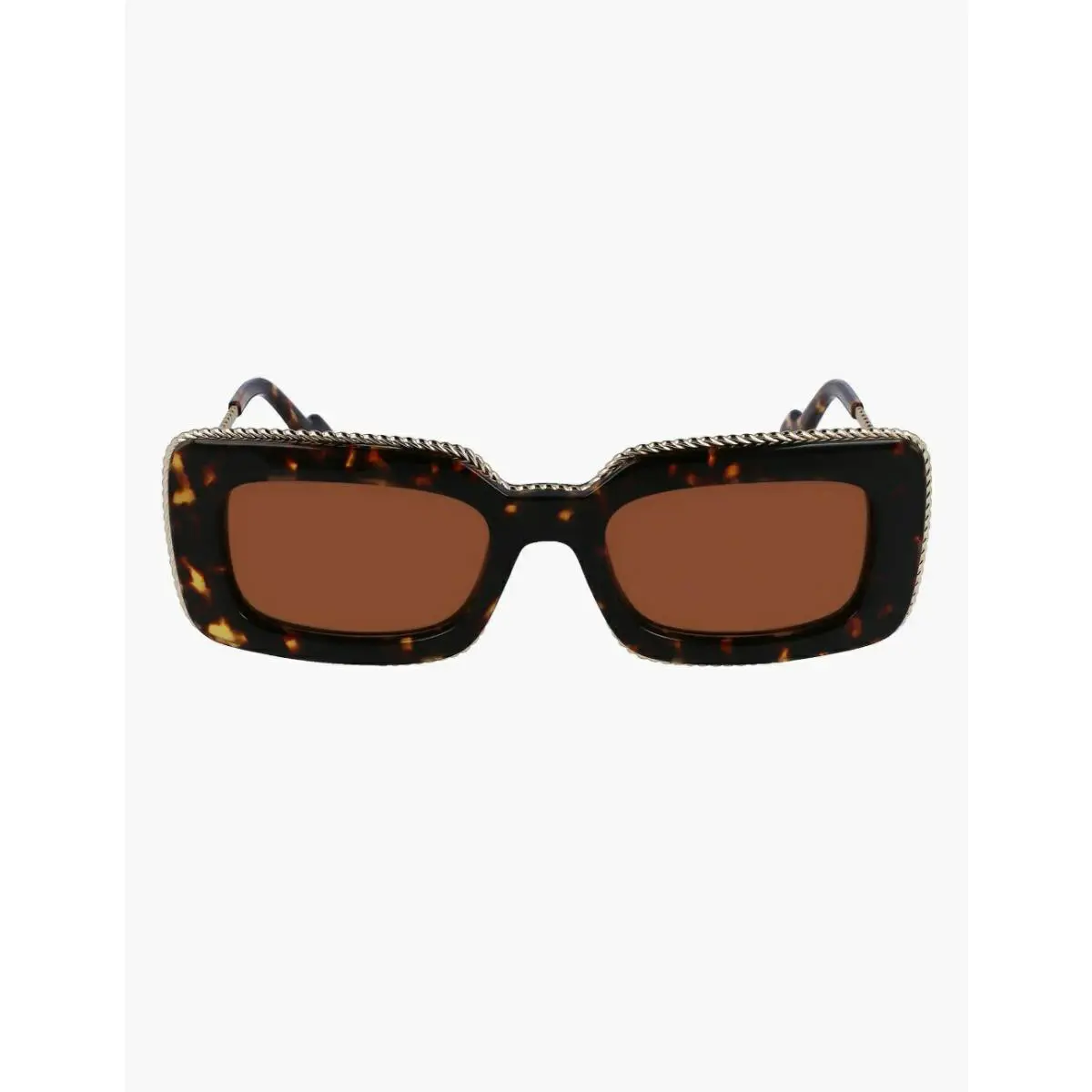 Lanvin Italian Made Sunglasses Dark Havana Brown Twisted Metallic Frame 52mm