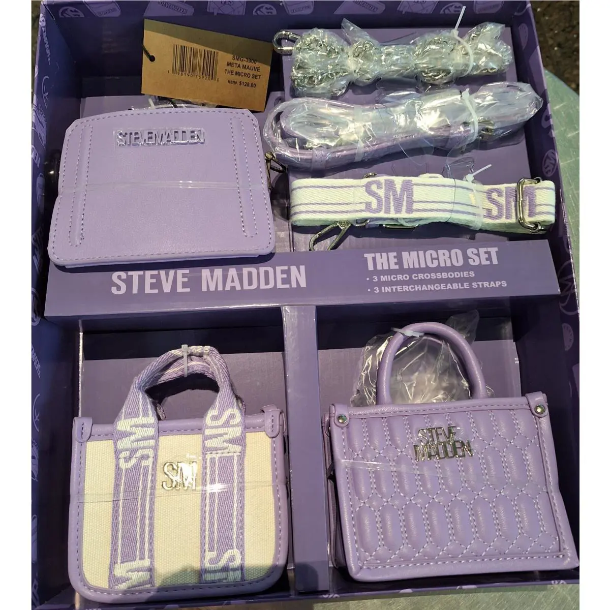 Steve Madden `new Micro Set` 3 Piece Tote. Top Handle + 3 Strap . Meta Mauve