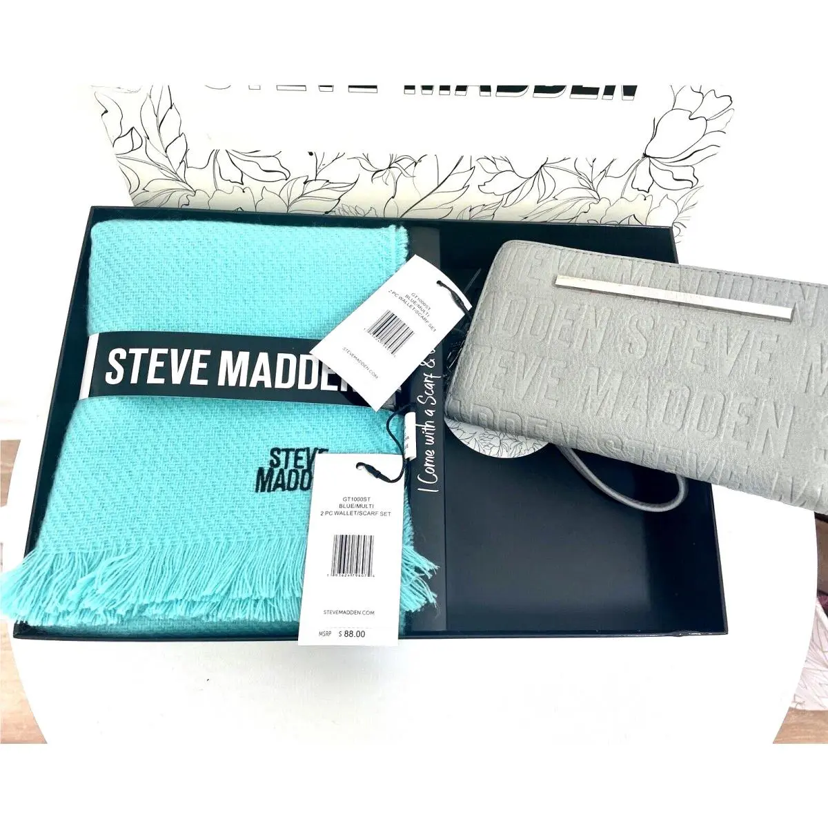Steve Madden Scarf Wallet Set Turquoise Scarf Gray Wallet/clutch Gift
