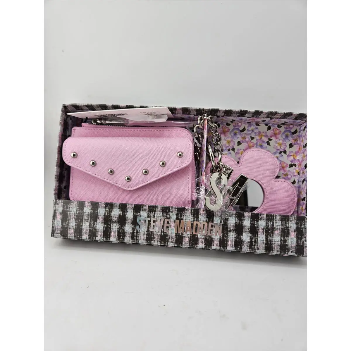 Steve Madden Bblooms Wristlet Flower Trinket Mirror Set Pink