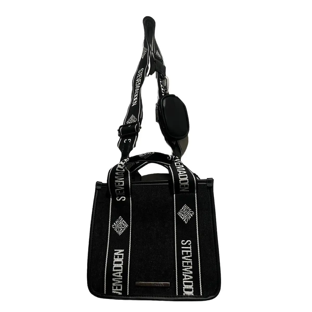 Steve Madden Bwebber Black Denim Logo Satchel Crossbody Purse