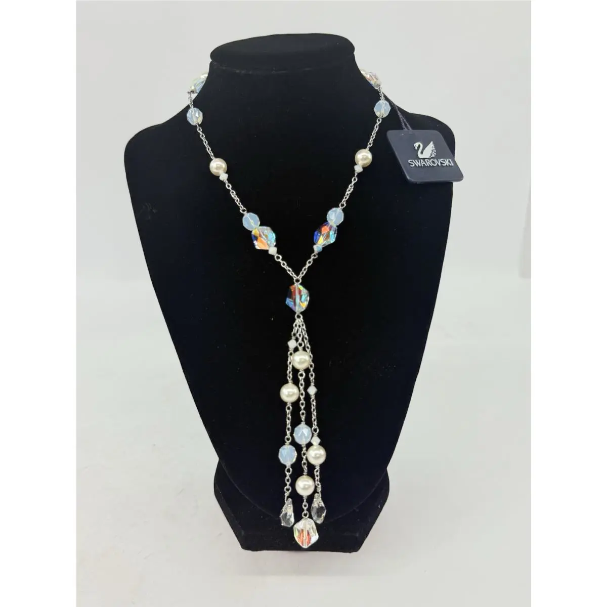 Swarovski Crystal Silver Tone Pearl Dangle Necklace - Dhalia 981077