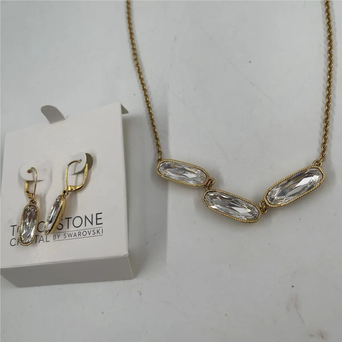 Touchstone Swarovski Necklace Earrings Faceted Crystals Gold-plated Chain 18”