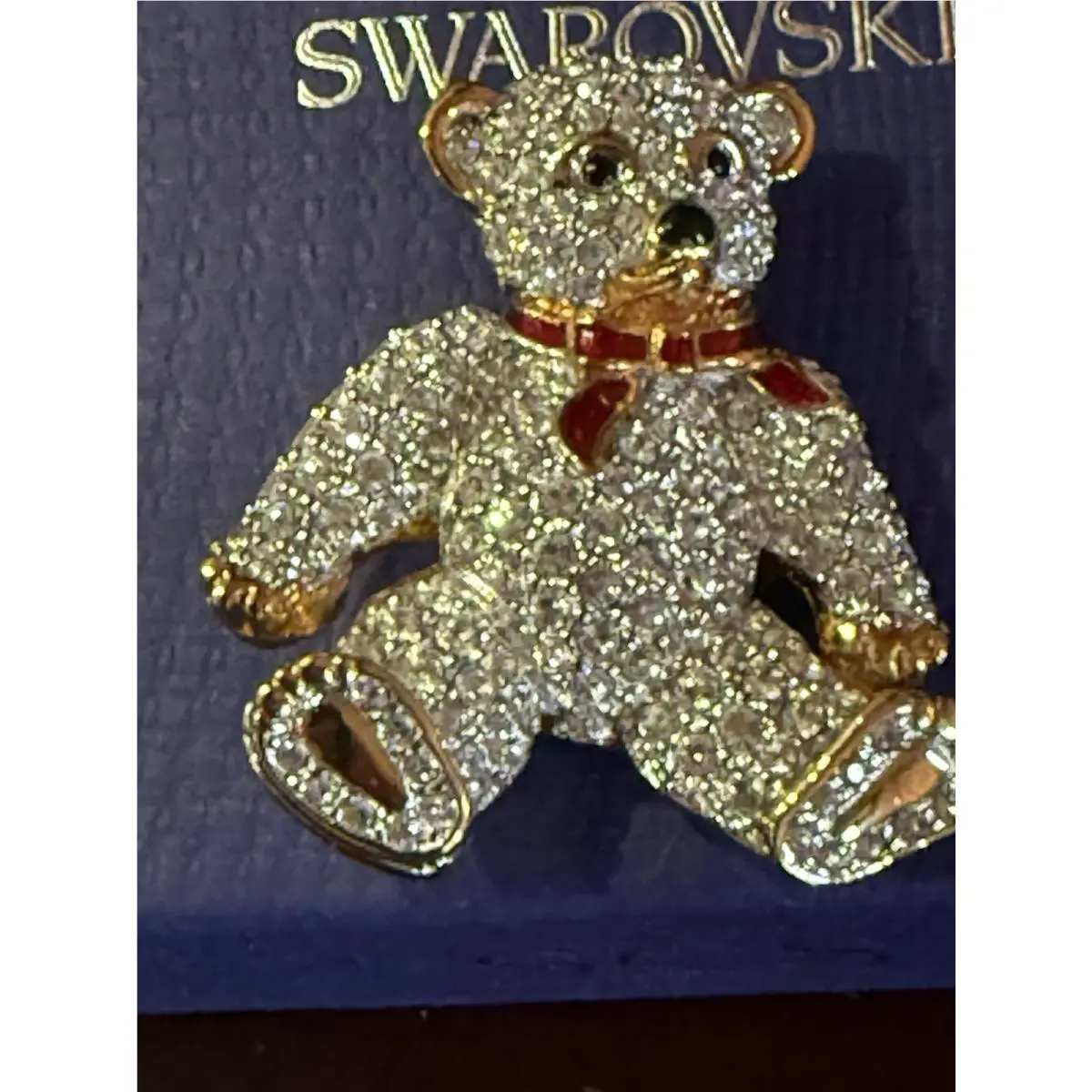 Swarovski Christmas Teddy Bear Design Pin-brooch Retired