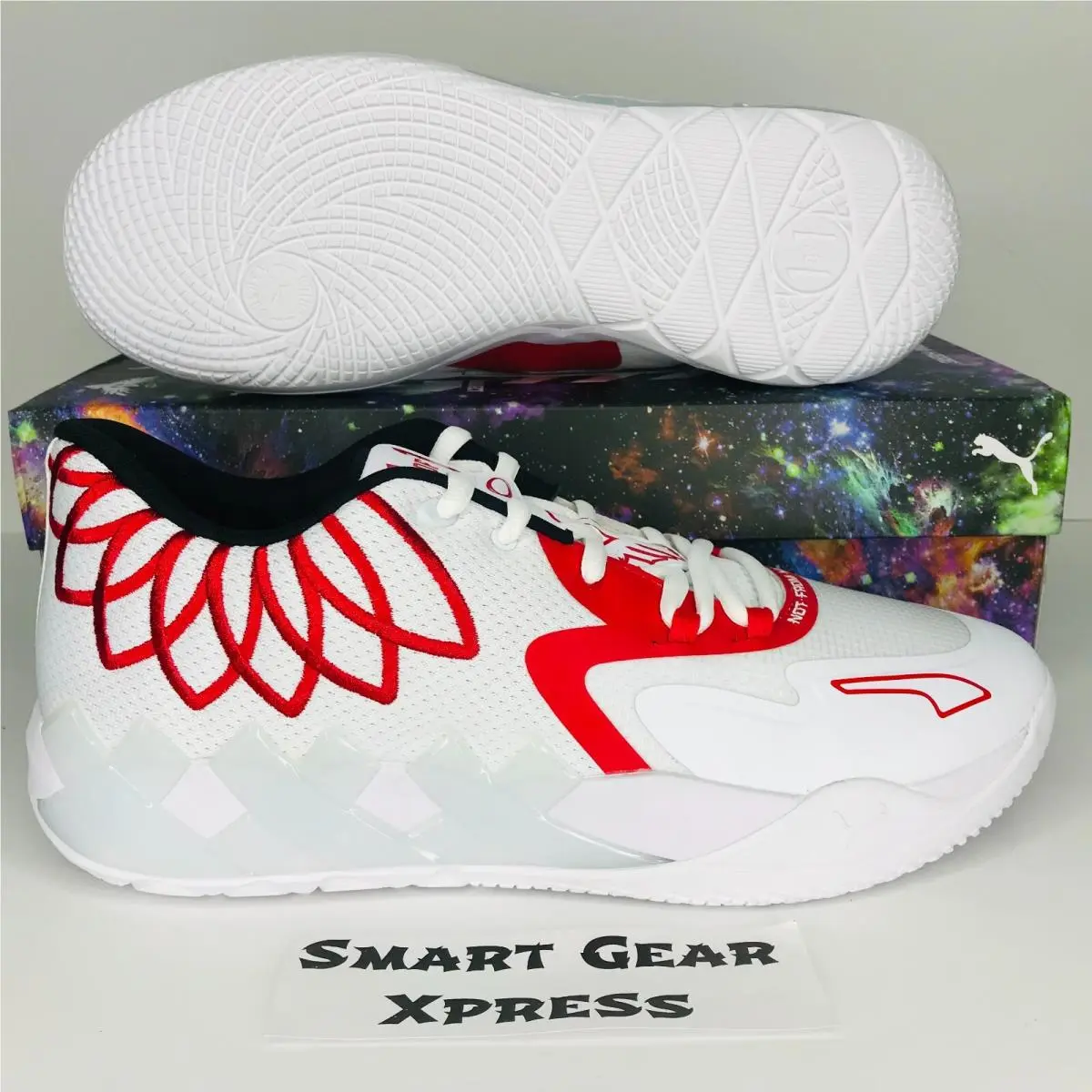 Puma MB.01 Lamelo Ball White Red Basketball Sneakers Men`s 13 376941-10