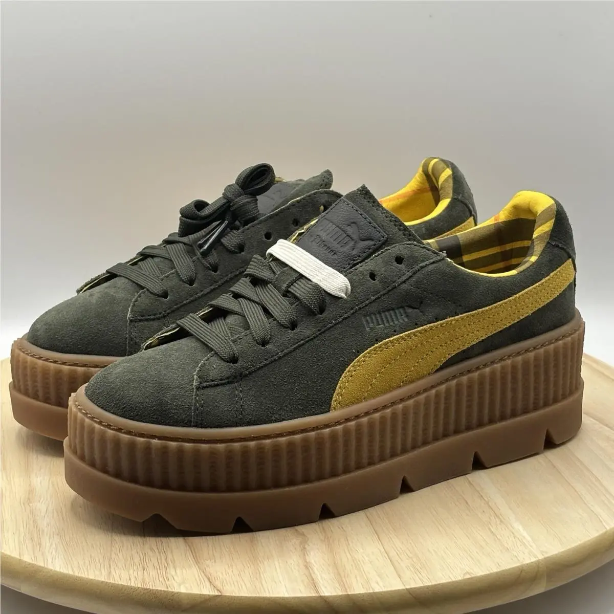 Fenty by Rihanna Cleated Creeper Suede Platform Sneakers Green Yellow by Puma