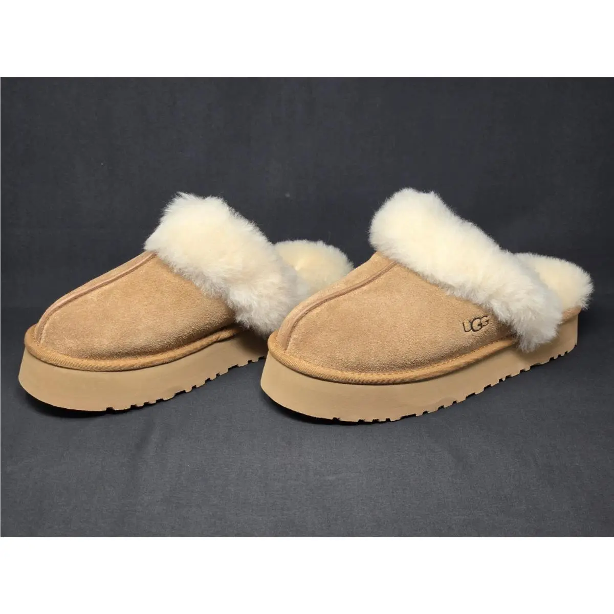Ugg Disquette Platform Slippers Women`s Chestnut Brown Tan Shoes 1122550