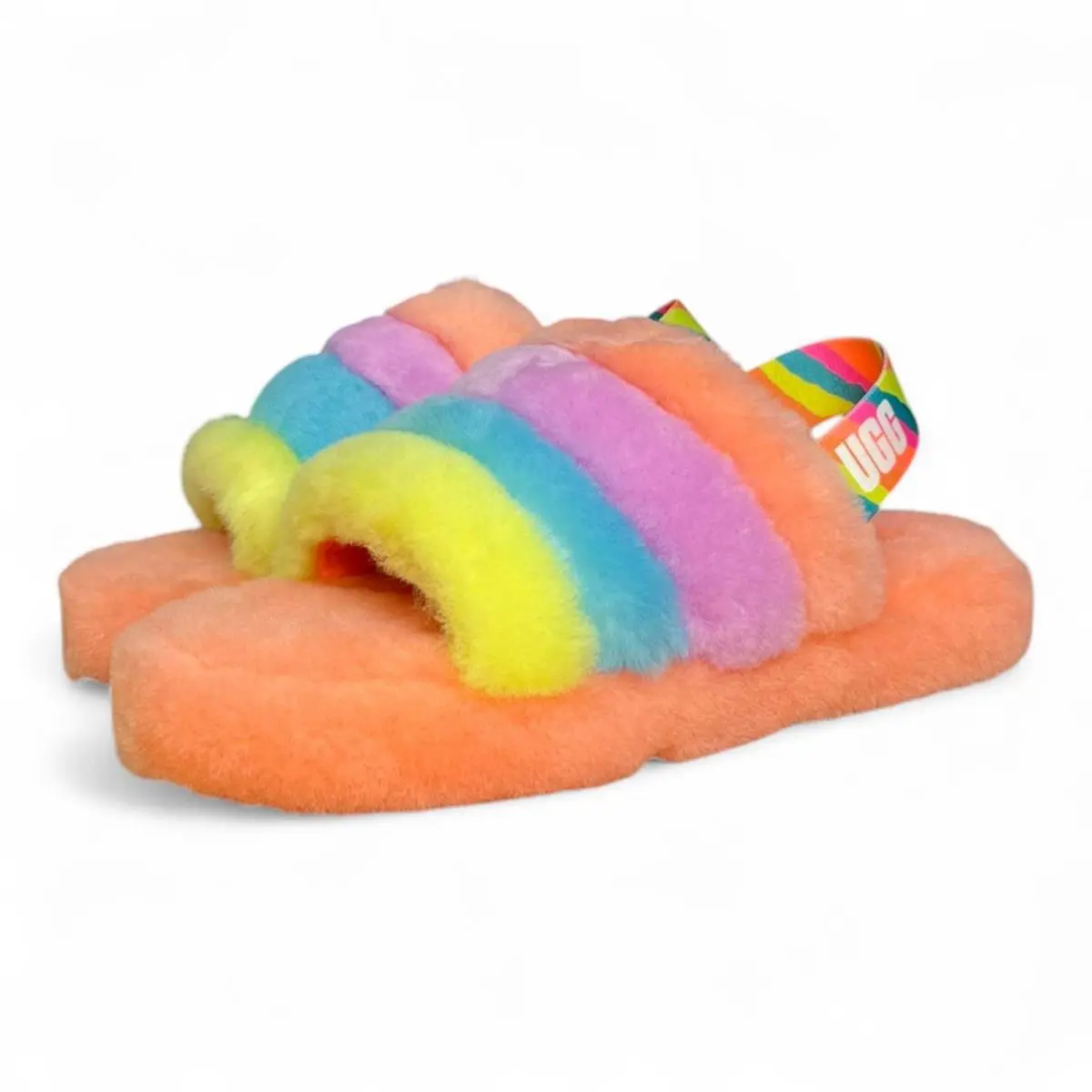 Ugg Fluff Yeah Kids` Shearling Slingback Platform Sandals - Pink