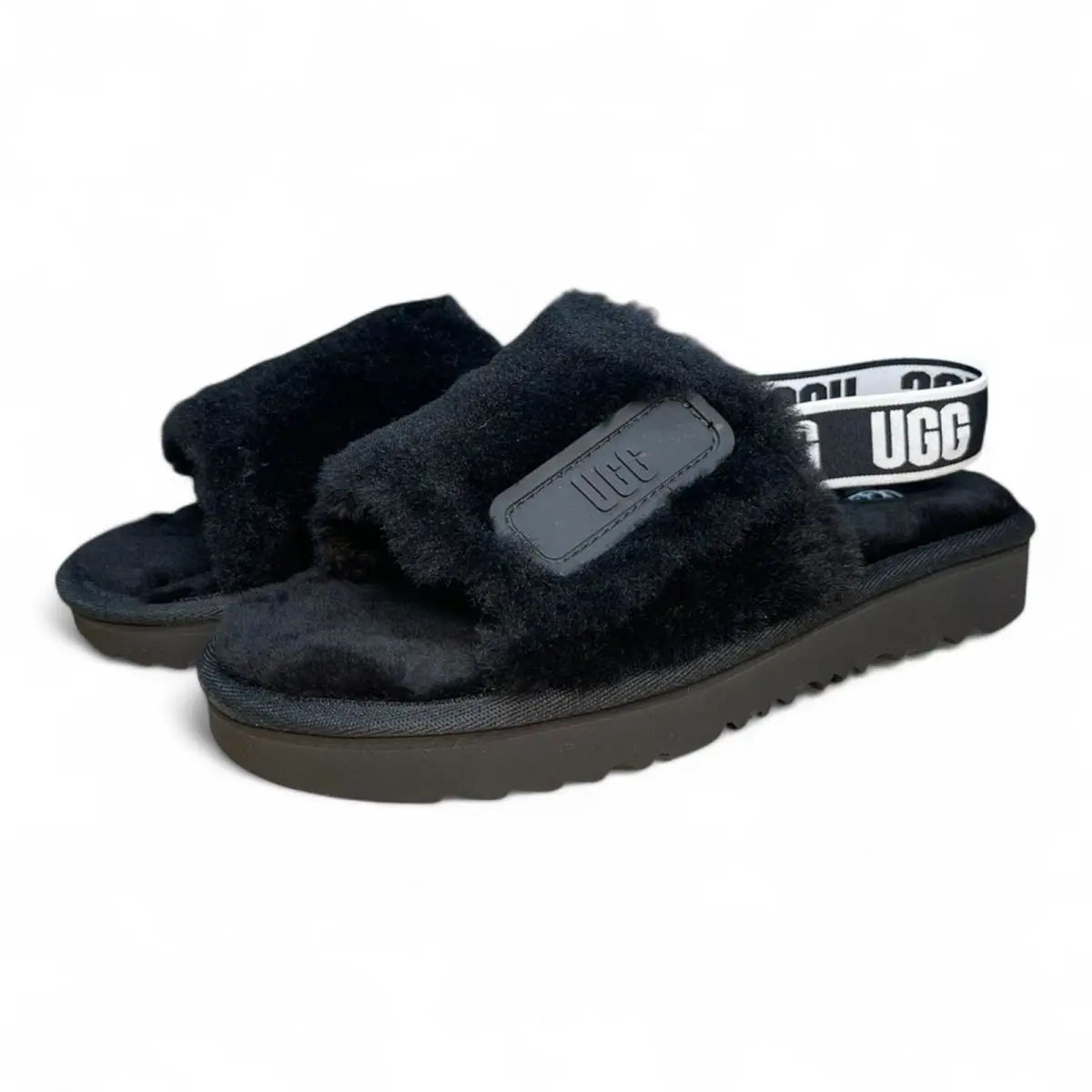 Ugg Kids Disco Slides 1120074K Shearling Cross-strap Cozy Slides - Black