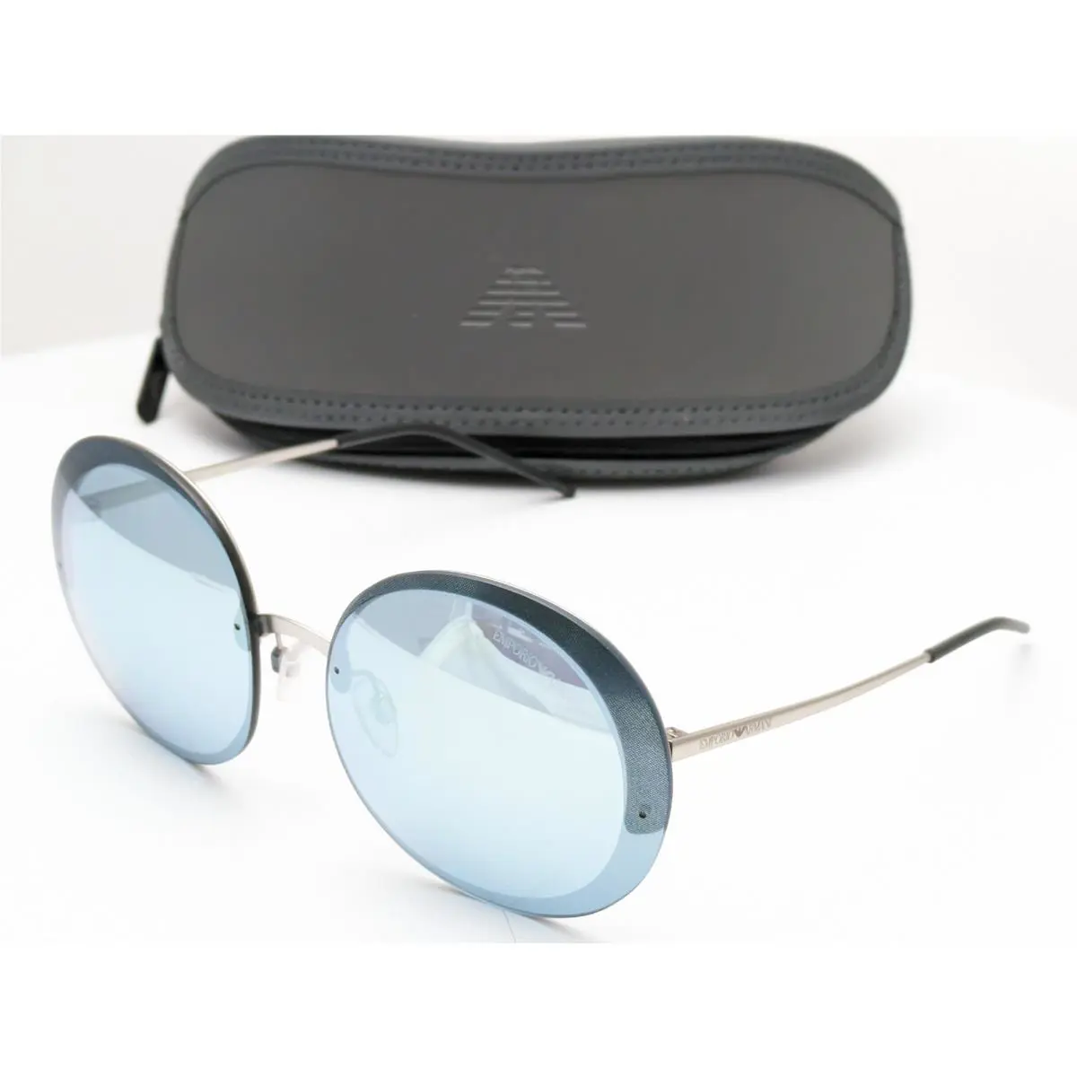 Emporio Armani Sunglasses EA2044 30456J Round Silver W/blue Mirror Women`s 61mm