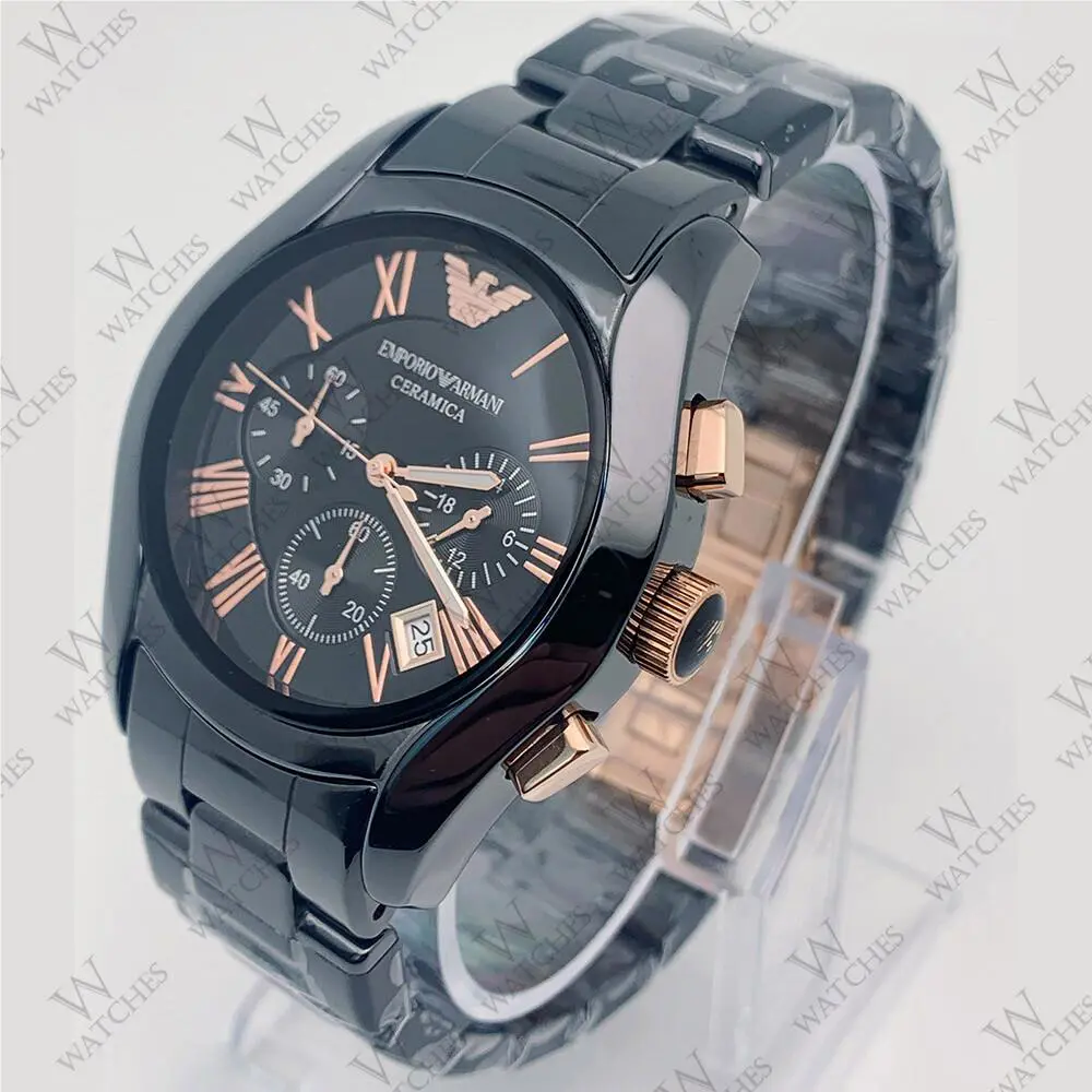 Emporio Armani AR1410 Men`s Black Rose Gold Ceramic Chronograph Watch