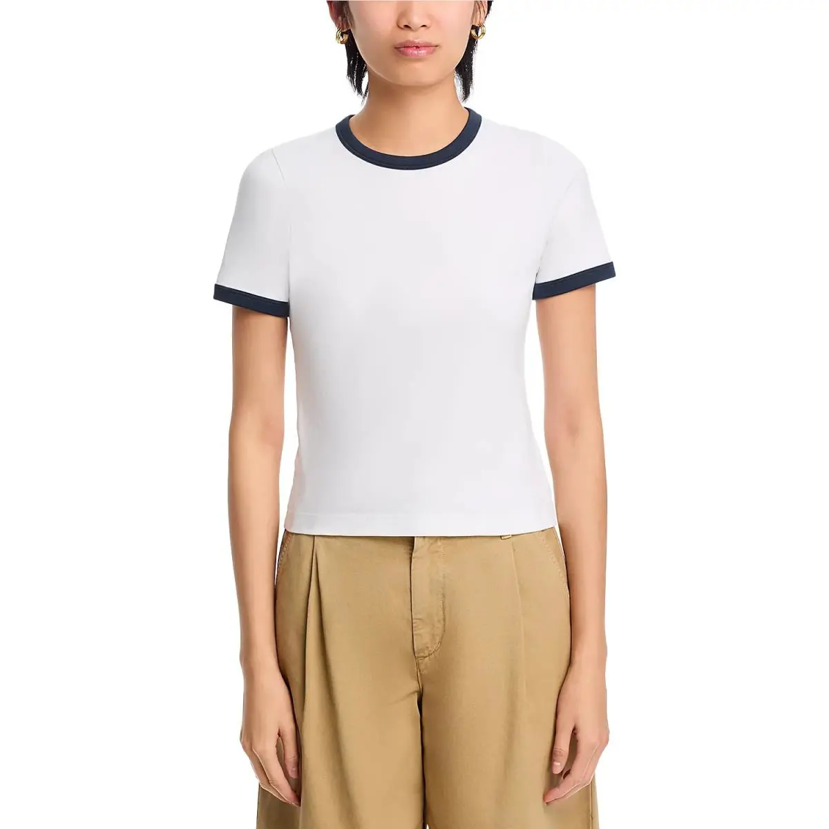 Rag Bone L94333 Womens White Navy Contrast Trim Mia Ringer Tee Size XS