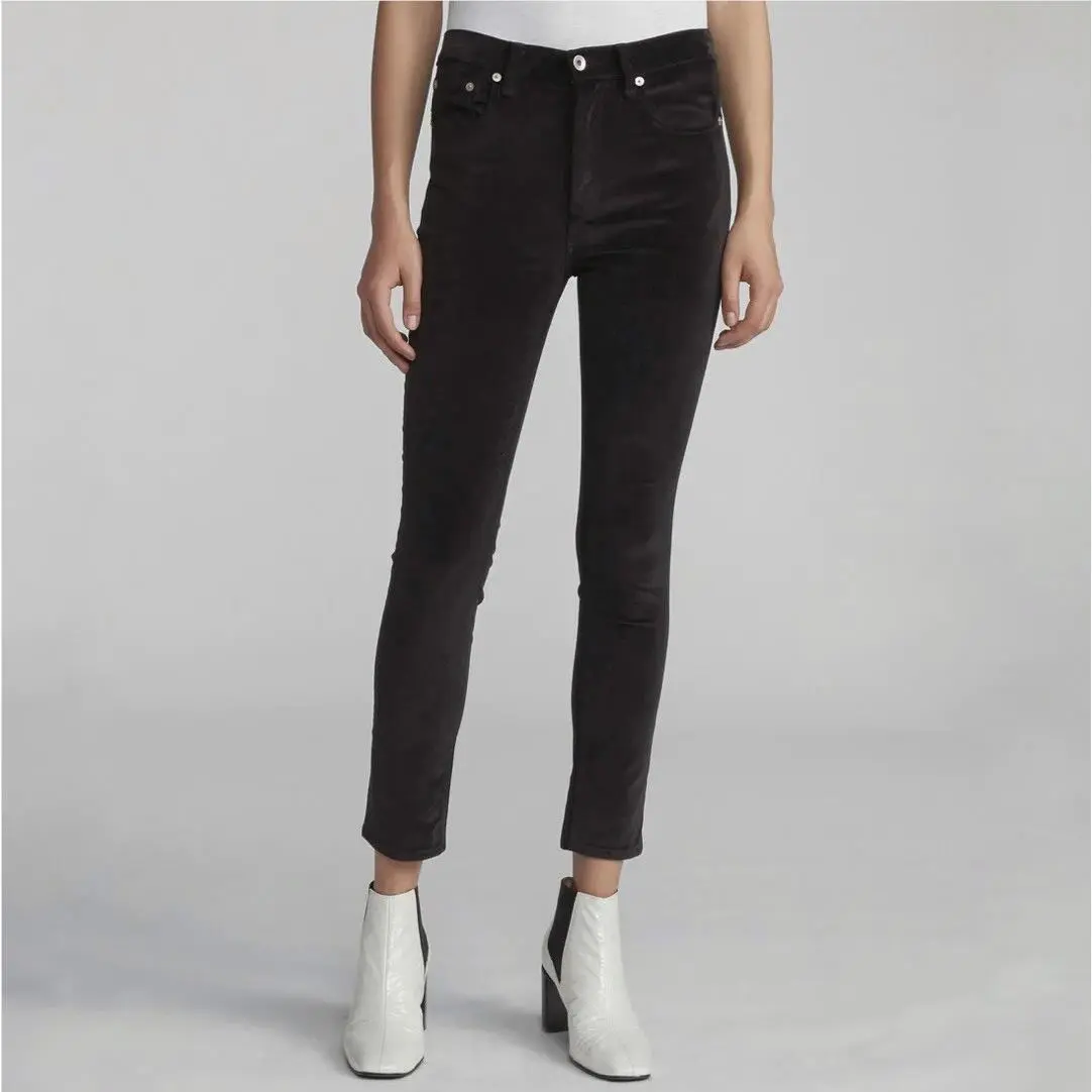Rag Bone Black Velvet Iconic High Rise Skinny Pants Size 23