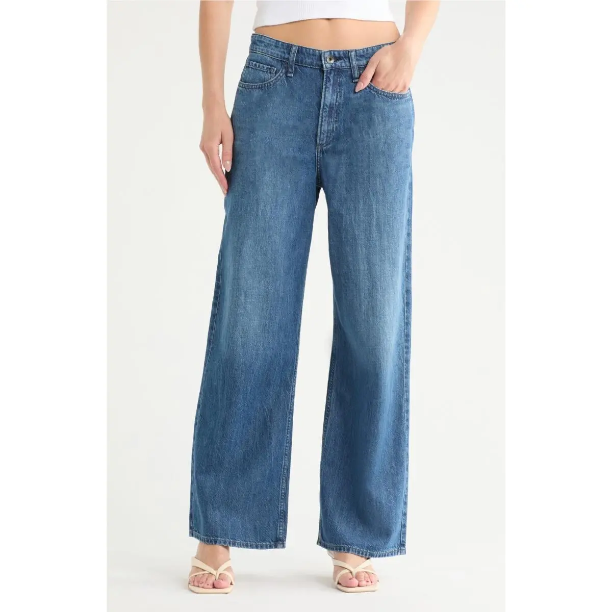 Rag Bone Lori Mid Rise Wide Leg Jeans Medium Wash 29