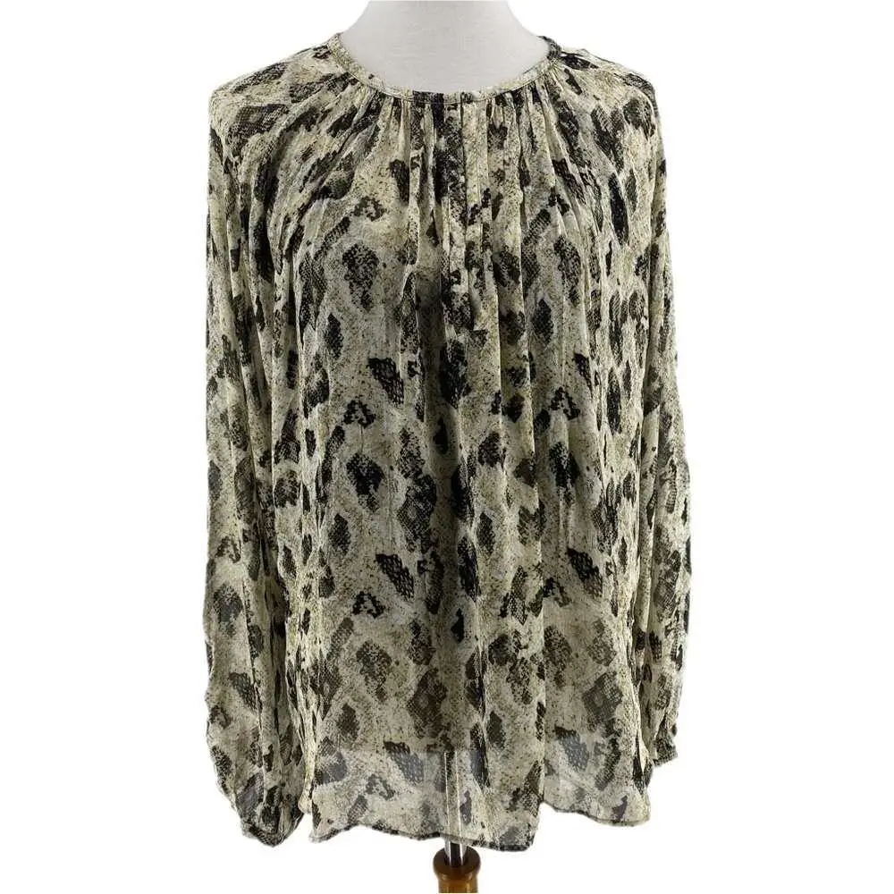 Rag Bone Pale Yellow Black Patterned Sheer Long Sleeve Shirt by Rag & Bone