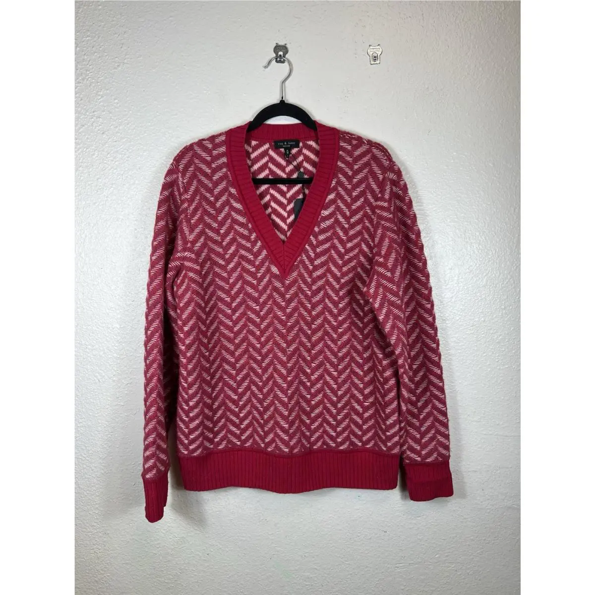 Rag Bone Biata V-neck Wool Sweater Radish Pink Medium