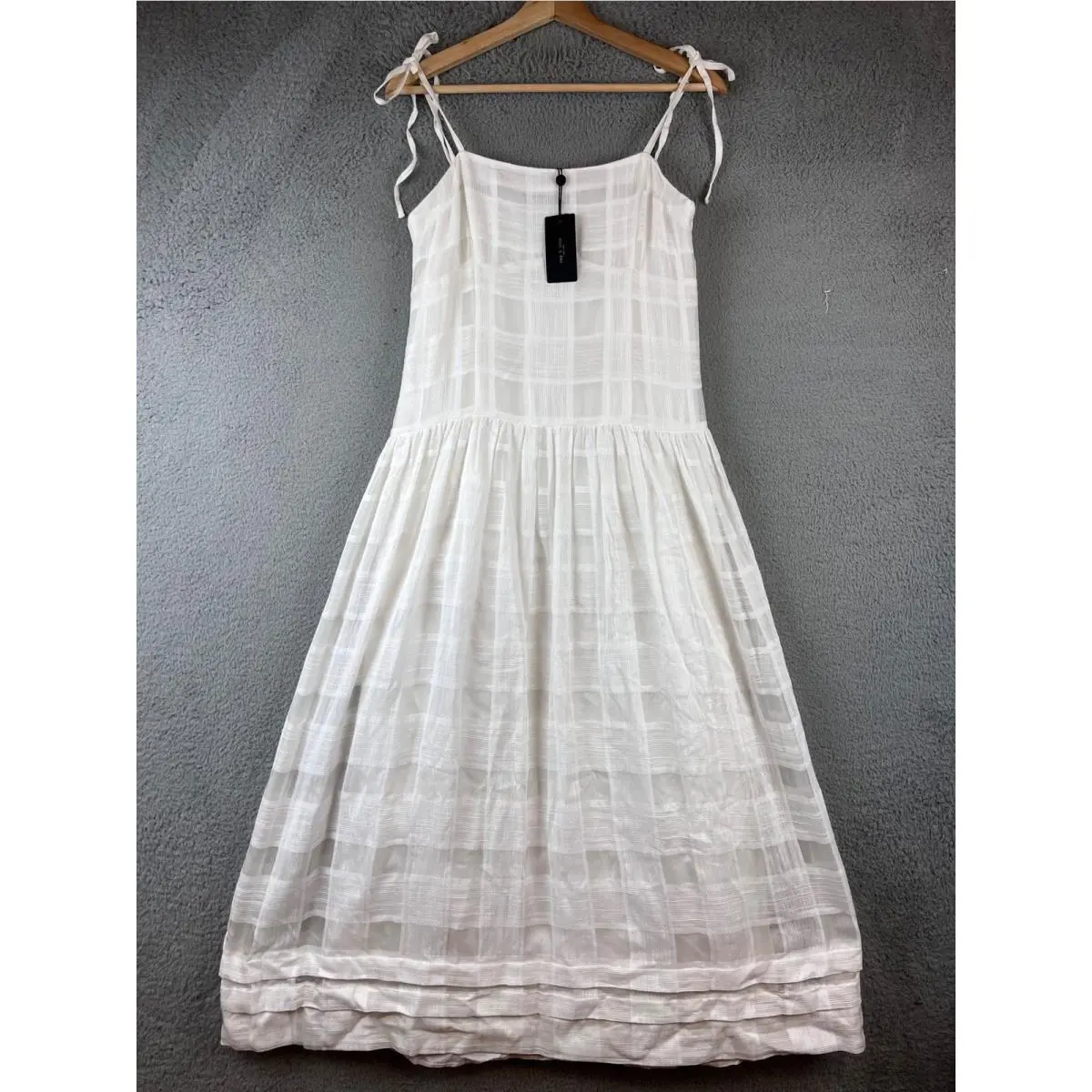 Rag Bone White Presley Plaid Square Neck Tie Strap Midi Dress Women`s 2