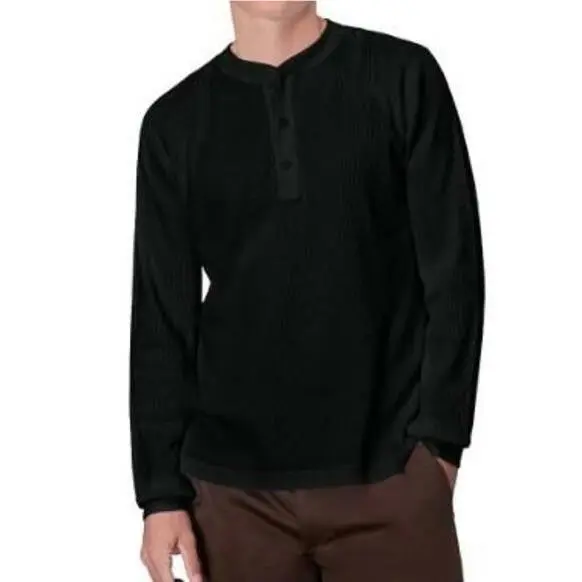 Rag & Bone Waffle Knit Cotton Blend Henley Black M