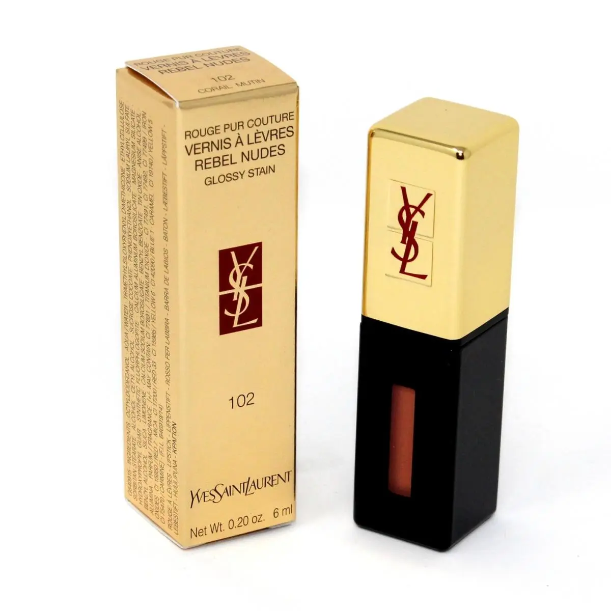 Yves Saint Laurent Ysl Rouge Pur Couture Vernis A Levres Rebel Nudes Glossy Stain 6ML 102