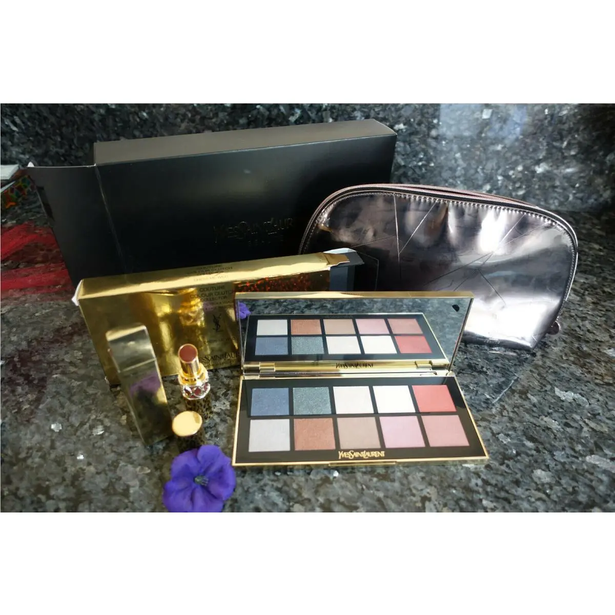 Yves Saint Laurent Holiday Set Kit Eyeshadow Lipstick Makeup Bag