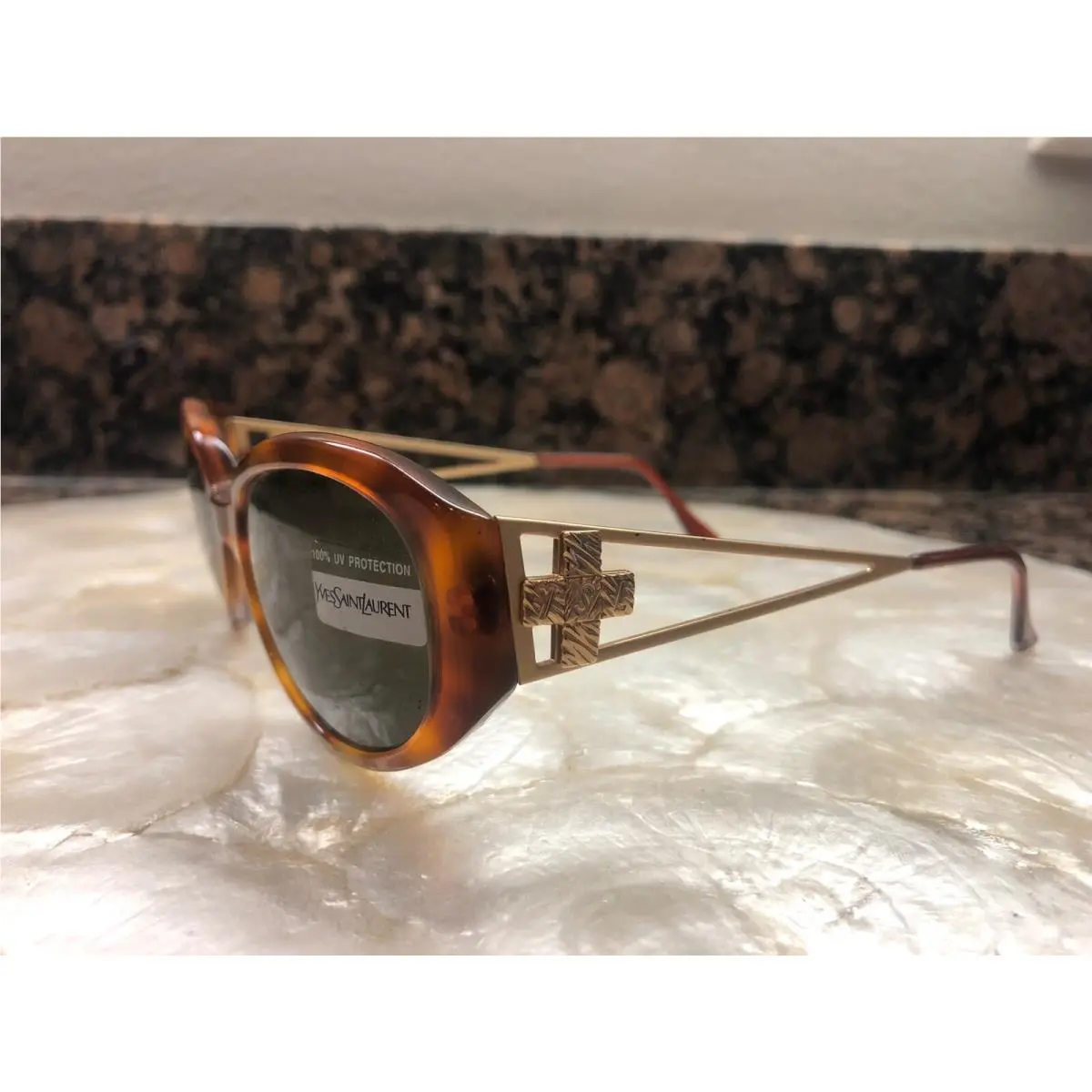 Gold Cross Brown Tortoise Vintage Sunglasses 6546 Y501 135 by Yves Saint Laurent