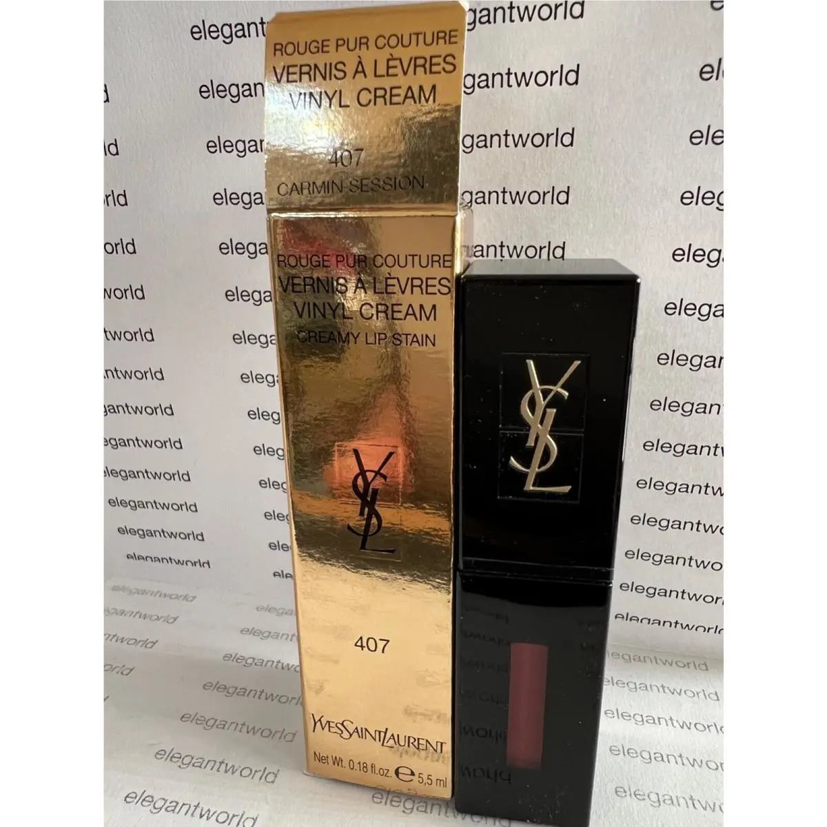 Ysl Yves Saint Laurent Vinyl Cream 407 Carmin Session.18oz./5.5ml