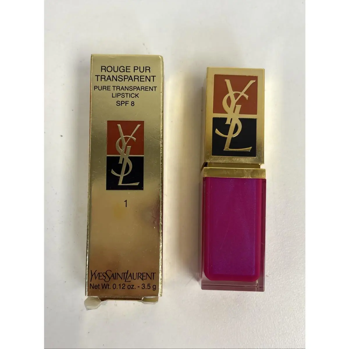 Yves Saint Laurent Ysl Vintage Lipstick Pure Transparent Spf 8 Shade 1 Fuchsia Brilliant