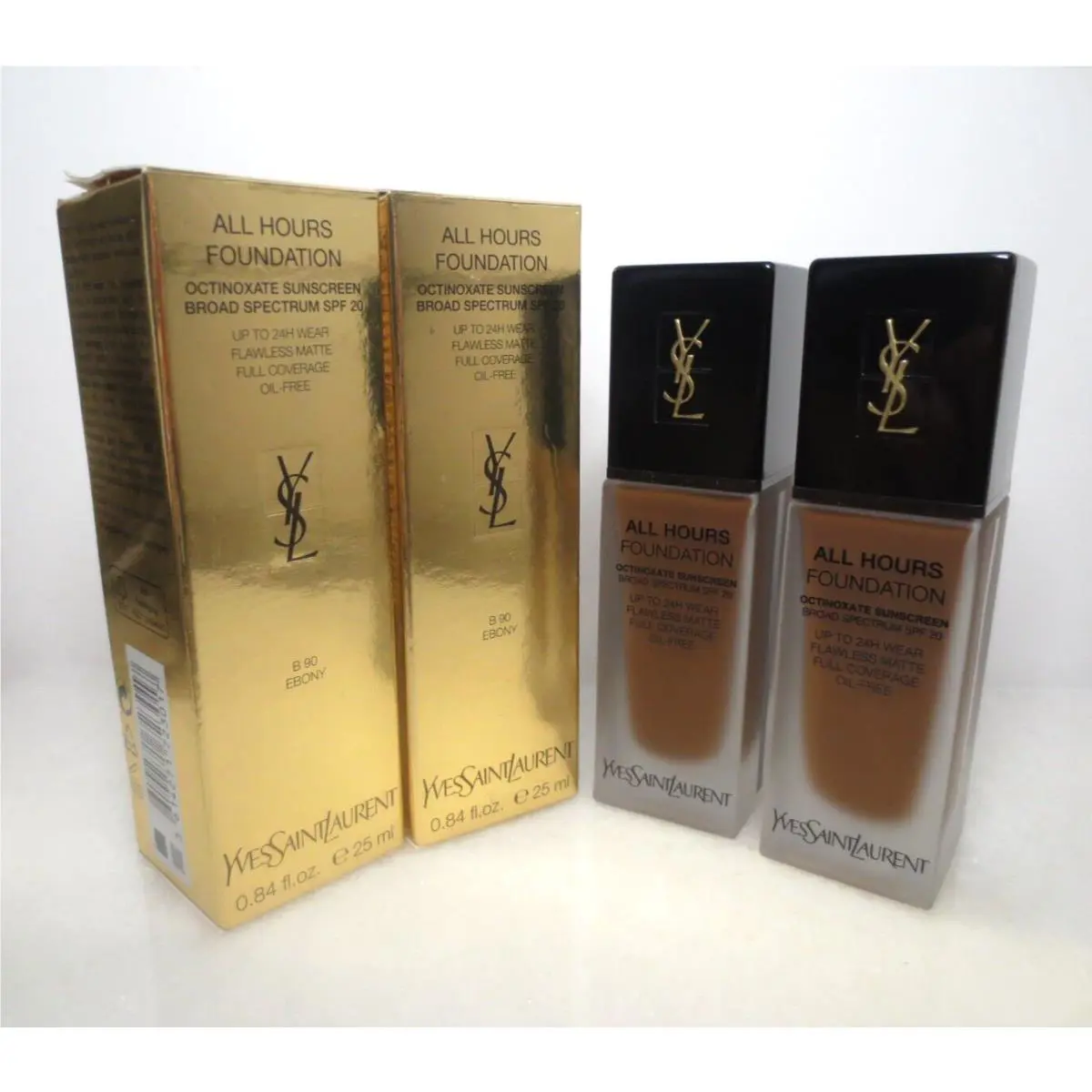 2 Yves Saint Laurent Ysl All Hours Foundation Spf 20 B90 Ebony 0.84OZ Boxed