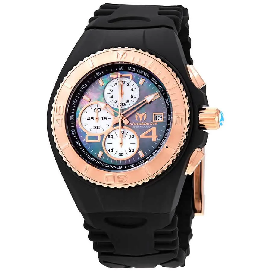Technomarine Cruise Jellyfish Chronograph Quartz Men`s Watch TM-115350 - Dial: Gold, Pink, White, Rose Gold, Rose, Black, Band: White, Black, Bezel: Rose Gold