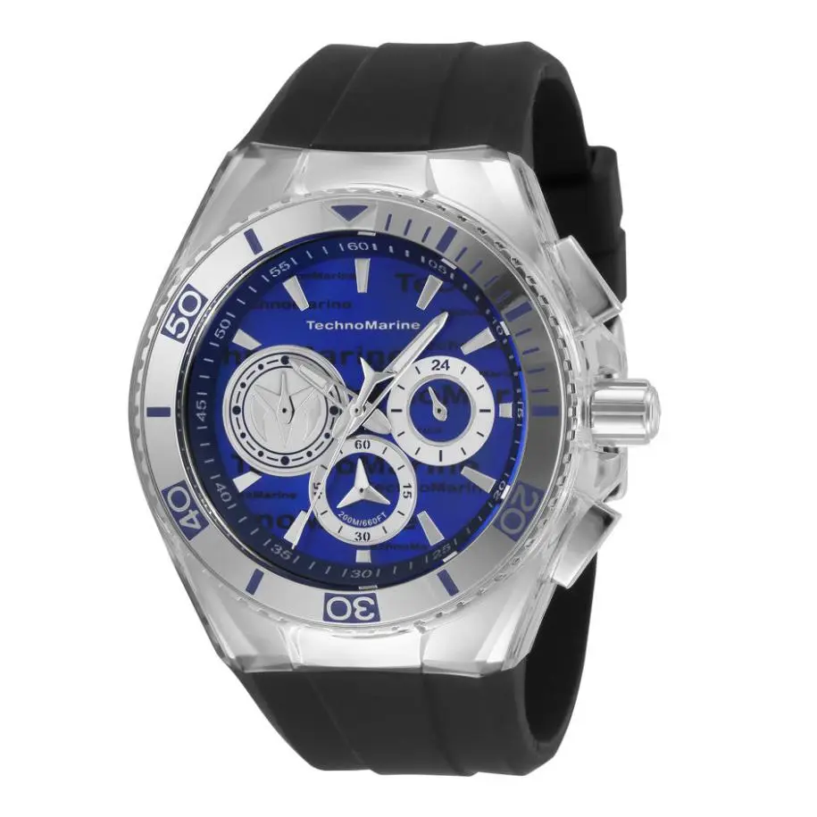 Technomarine Cruise California Monogram Men`s 47mm Blue Chrono Watch TM-120024 - Dial: Blue, Multicolor, Silver, White, Band: Black, Bezel: Blue, Silver