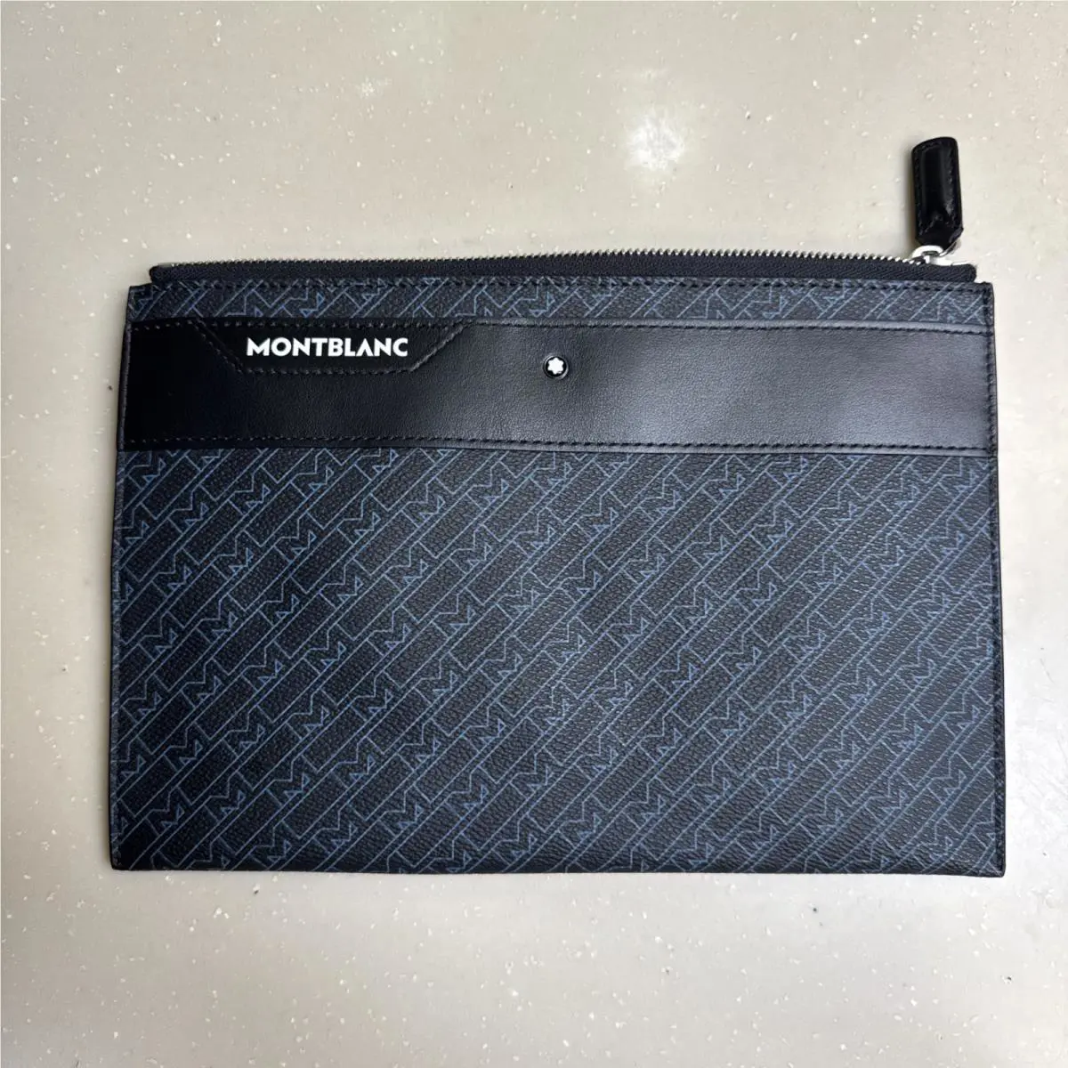 Montblanc Black Embossed Leather M_gram 4810 Medium Pouch Monogram Money Bag