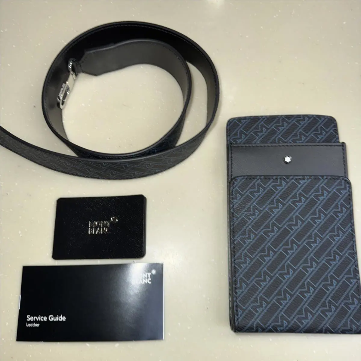 Montblanc Meisterst ck Leather Mini Envelope Bag Black and Blue Unisex Monogram