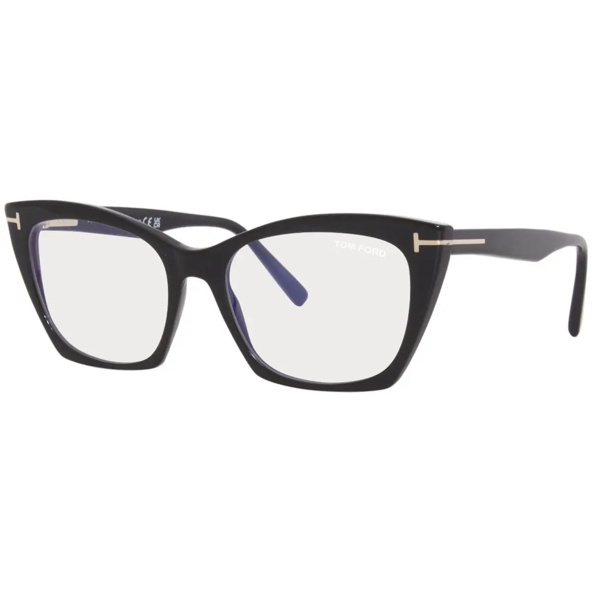 Tom Ford TF5709-B 001 Eyeglasses Women`s Shiny Black/blue Block Full Rim 54mm