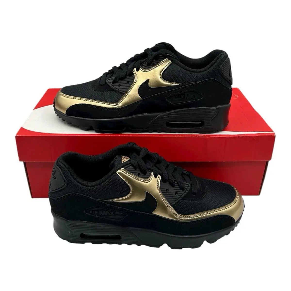 Nike Air Max 90 GS Mesh Shoes Sz Big Kids 4 Womens 5.5 Black Sneakers 833418-013 - Black