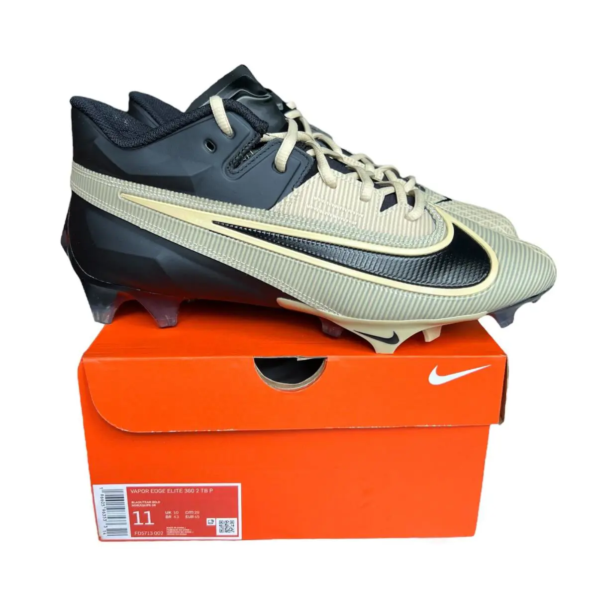 Nike Vapor Edge Elite 360 2 Size 11 Football Cleats Black/gold FD5713-002 Nby - Black/Team Gold