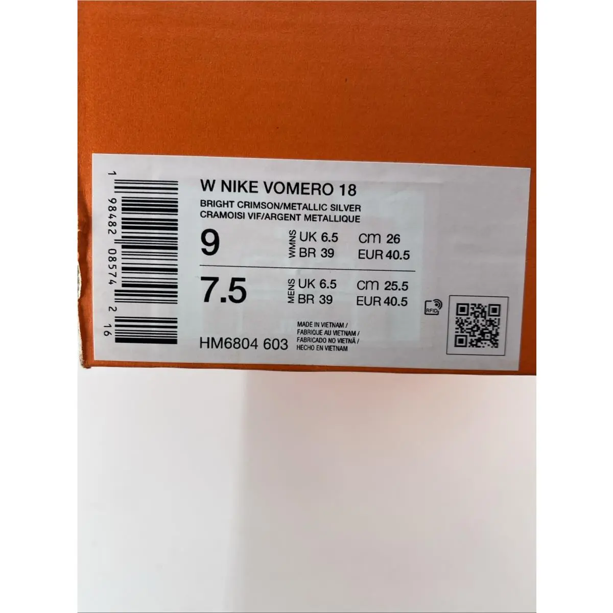 Nike shoes - Nike Vomero 18 - Vomero - HM6804-603 - Bright Crimson/White (UPC: 198482085742) 8