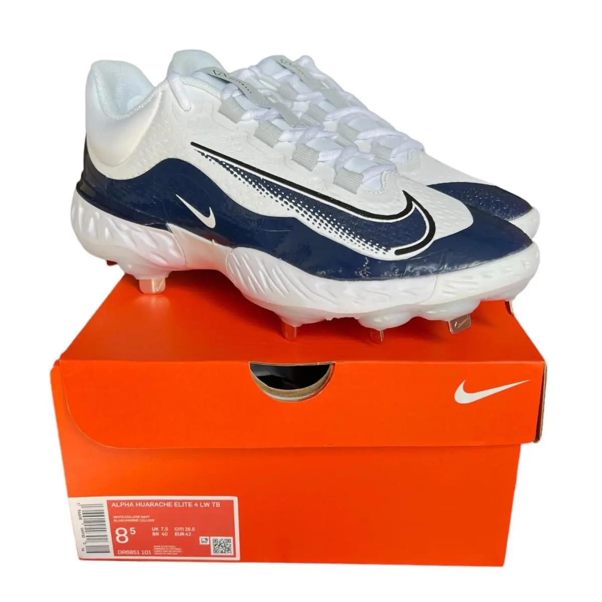 Nike Alpha Huarache Elite 4 LW TB Baseball Cleats SZ 9 White Navy DR6851-101 - Blue