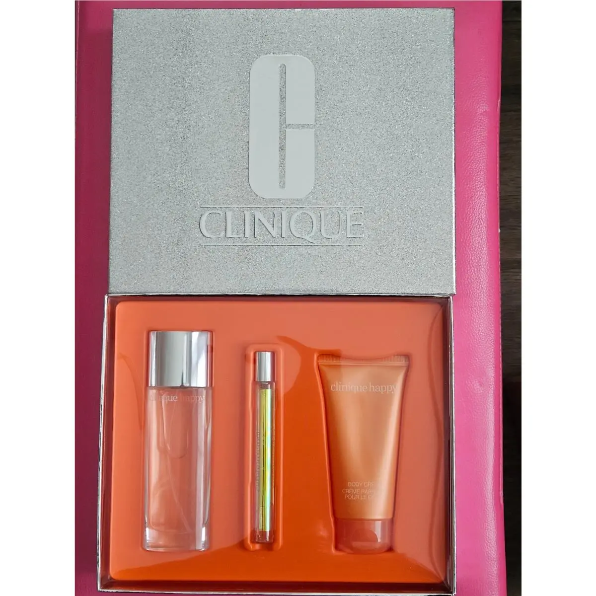 Clinique Happy 3-pc Set 50ml Perfume Spray/75ml Body Cream/10ml Rollerball